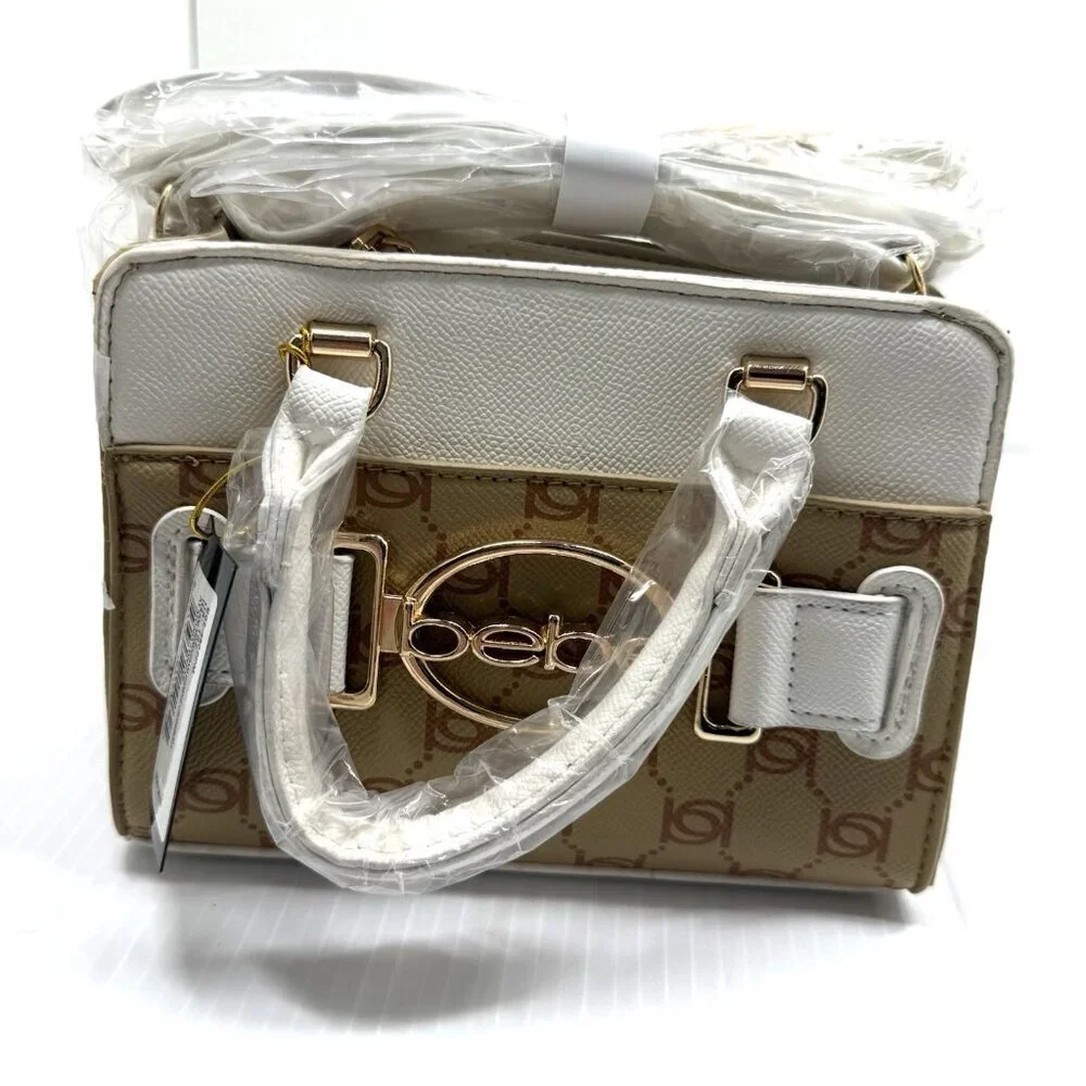 NWT Bebe Y2K Leilani Almond White Monogram Mini Satchel Crossbody Bag
